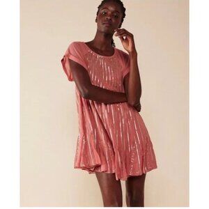 Free People Mint Julep Sequin Mini Dress in Coral A Line Hem Short Sleeves Small